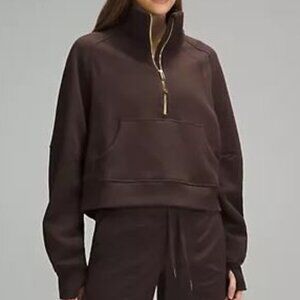 NWT! Lululemon Scuba Oversized Funnel neck Half-Zip Espresso/Gold Size M/L